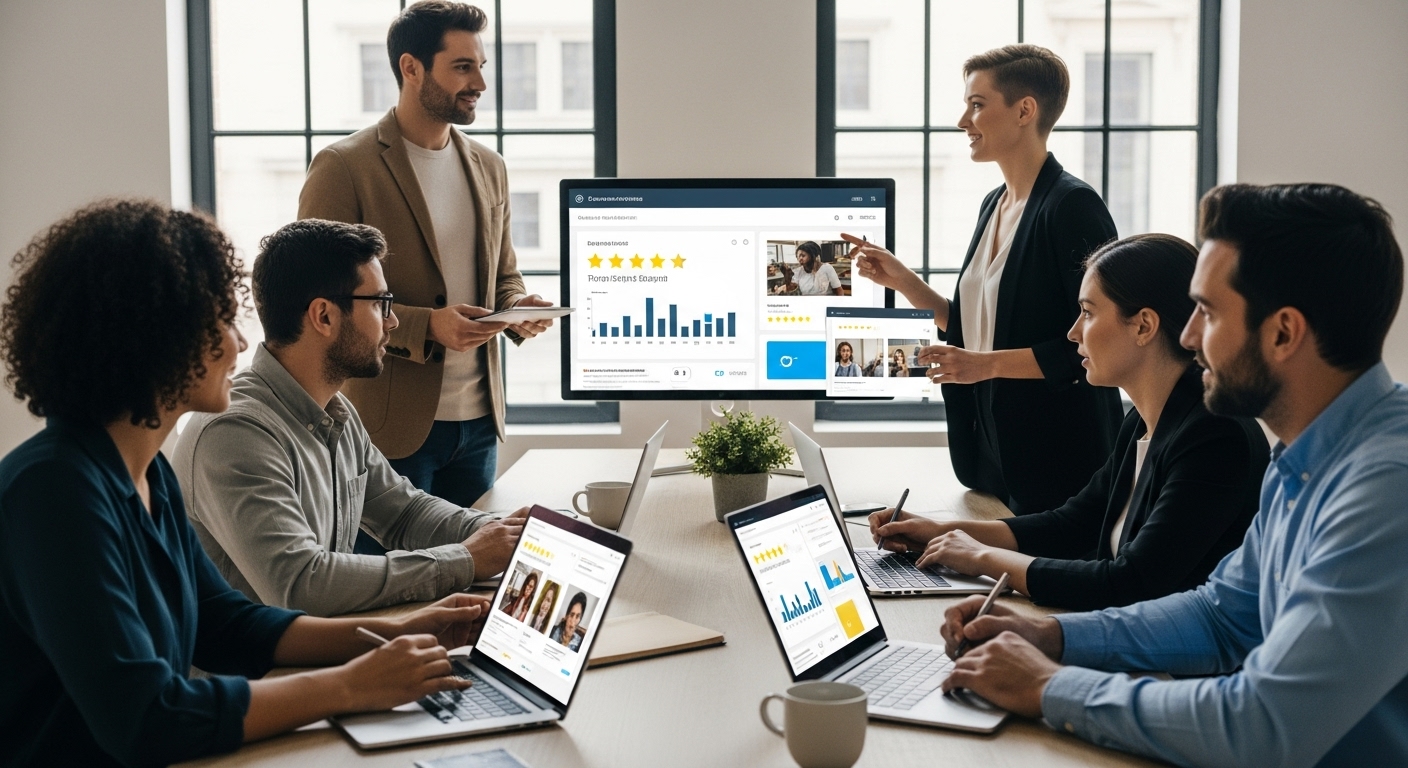 digital reputation teamwork, brand online presence, business collaboration
