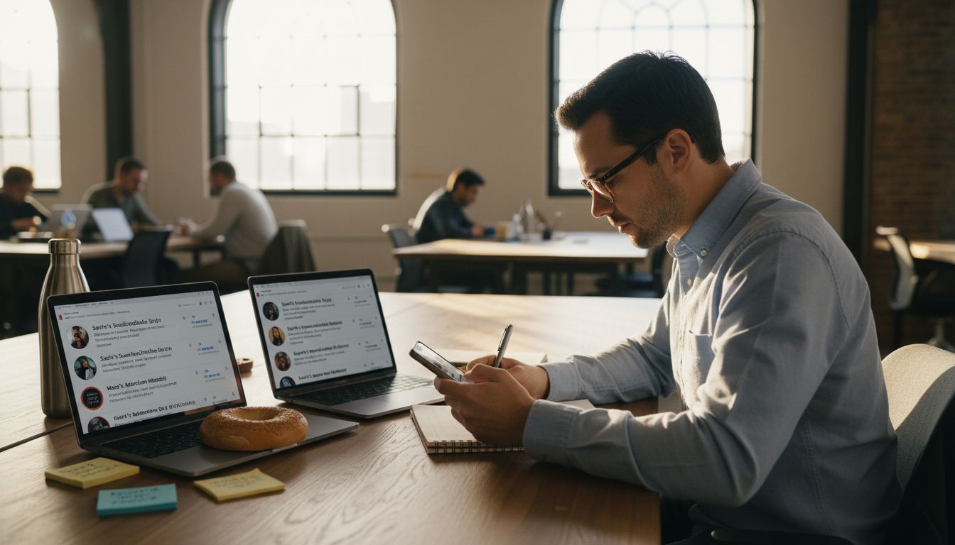 Business owner planning micro-influencer strategy at desk