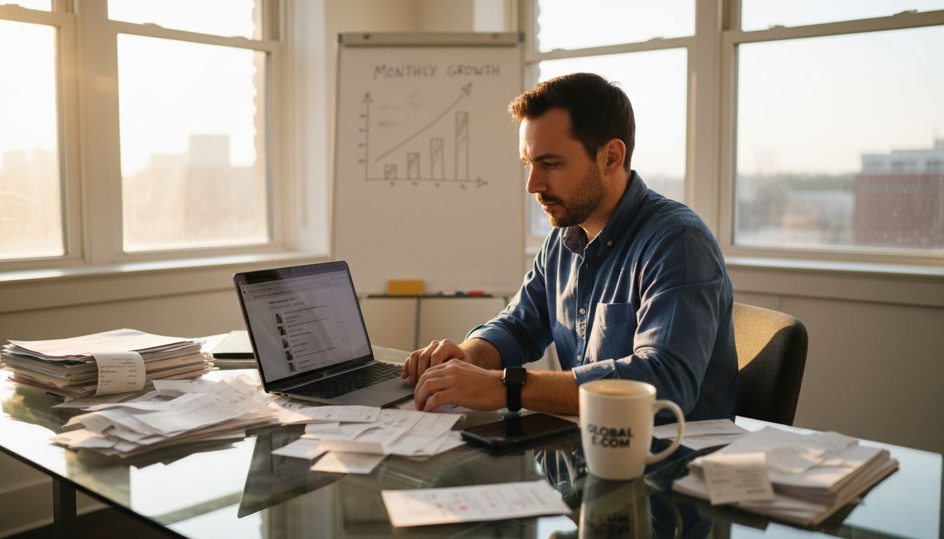 E-commerce manager reading online customer reviews