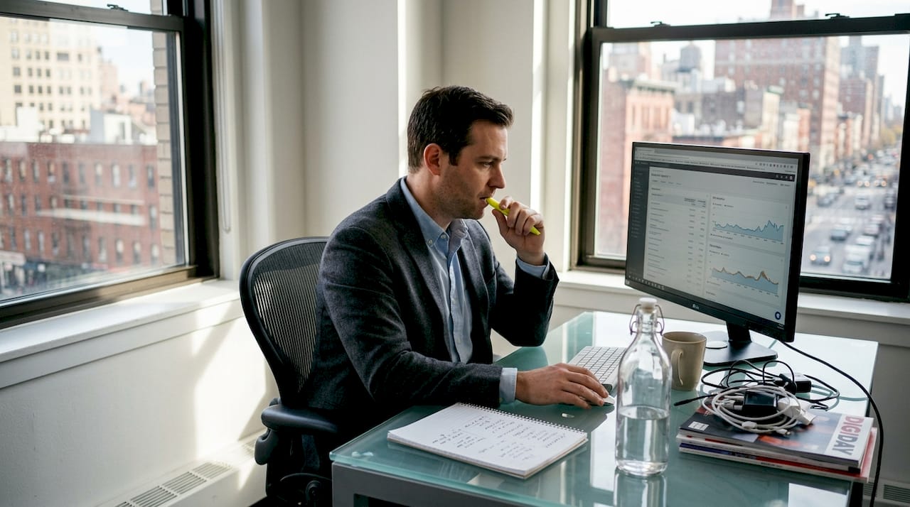 Strategist reviewing AI SEO link reports