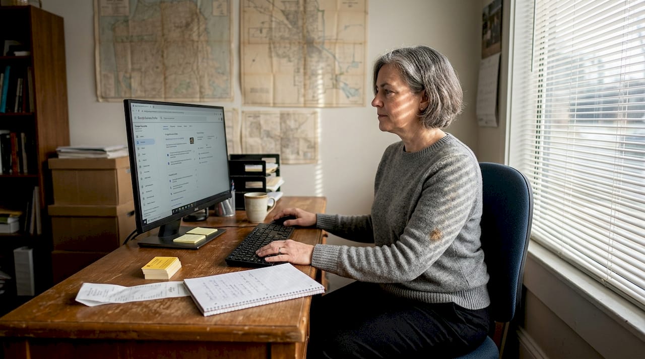 Business owner updating online listing profile