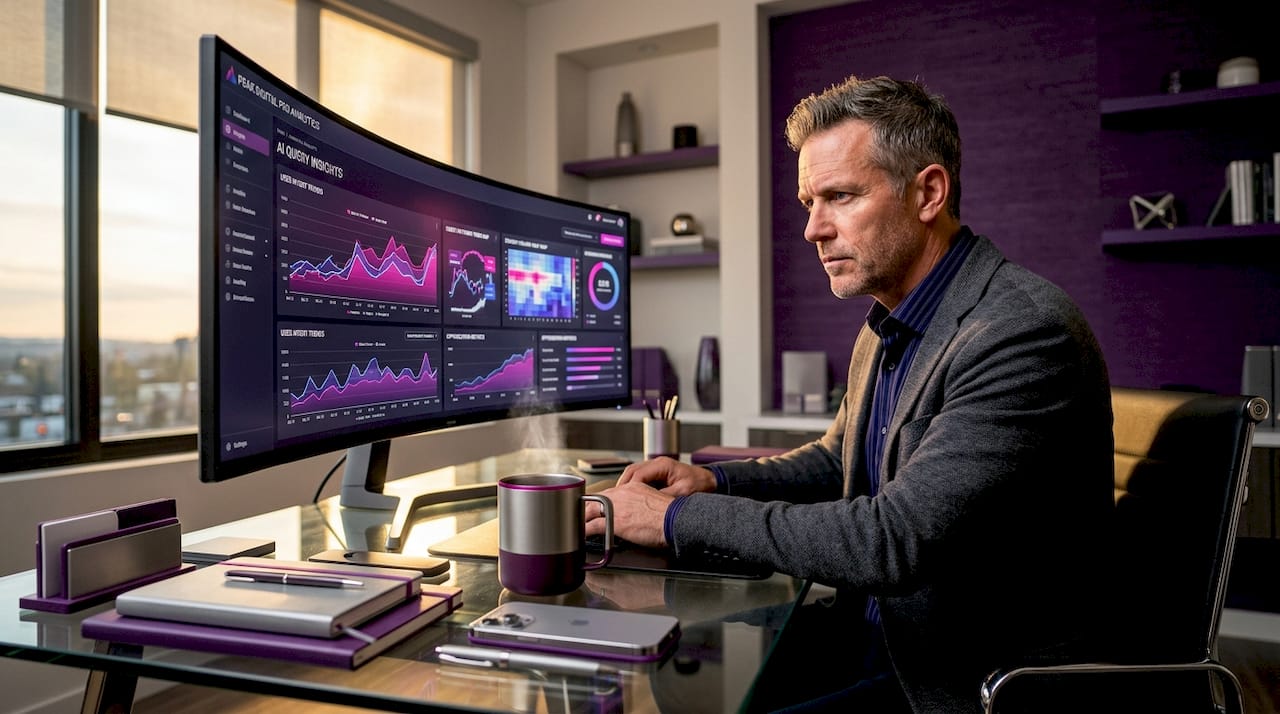 Man analyzing AI search data on screen