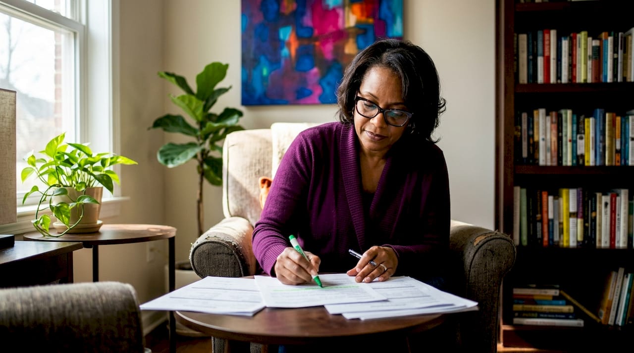 Business owner reviewing insurance documents