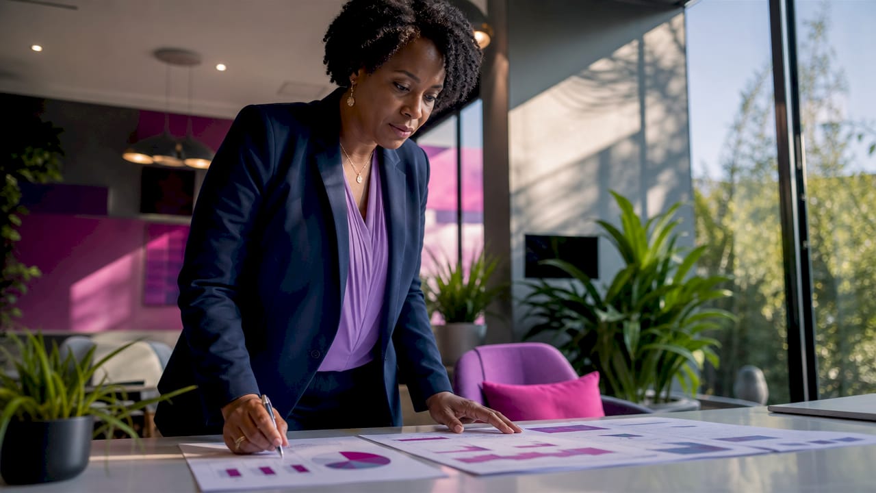 Leader reviewing business value documents