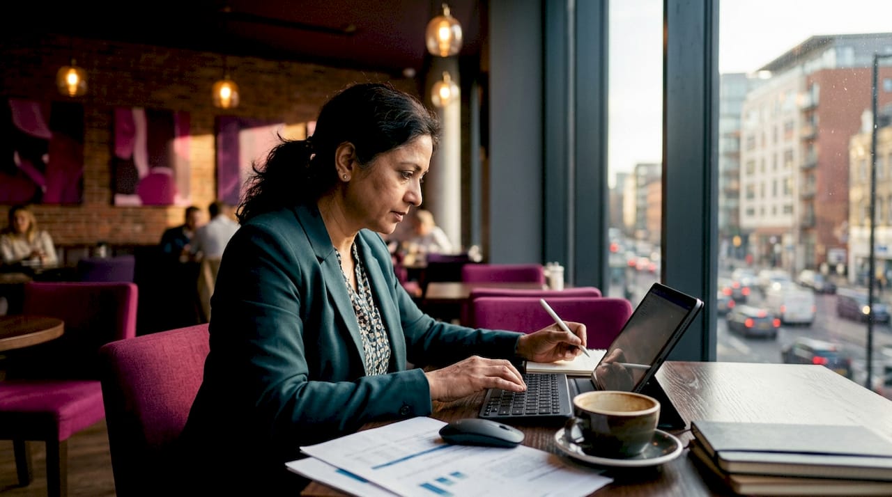 Woman working on AI SERP feature analysis