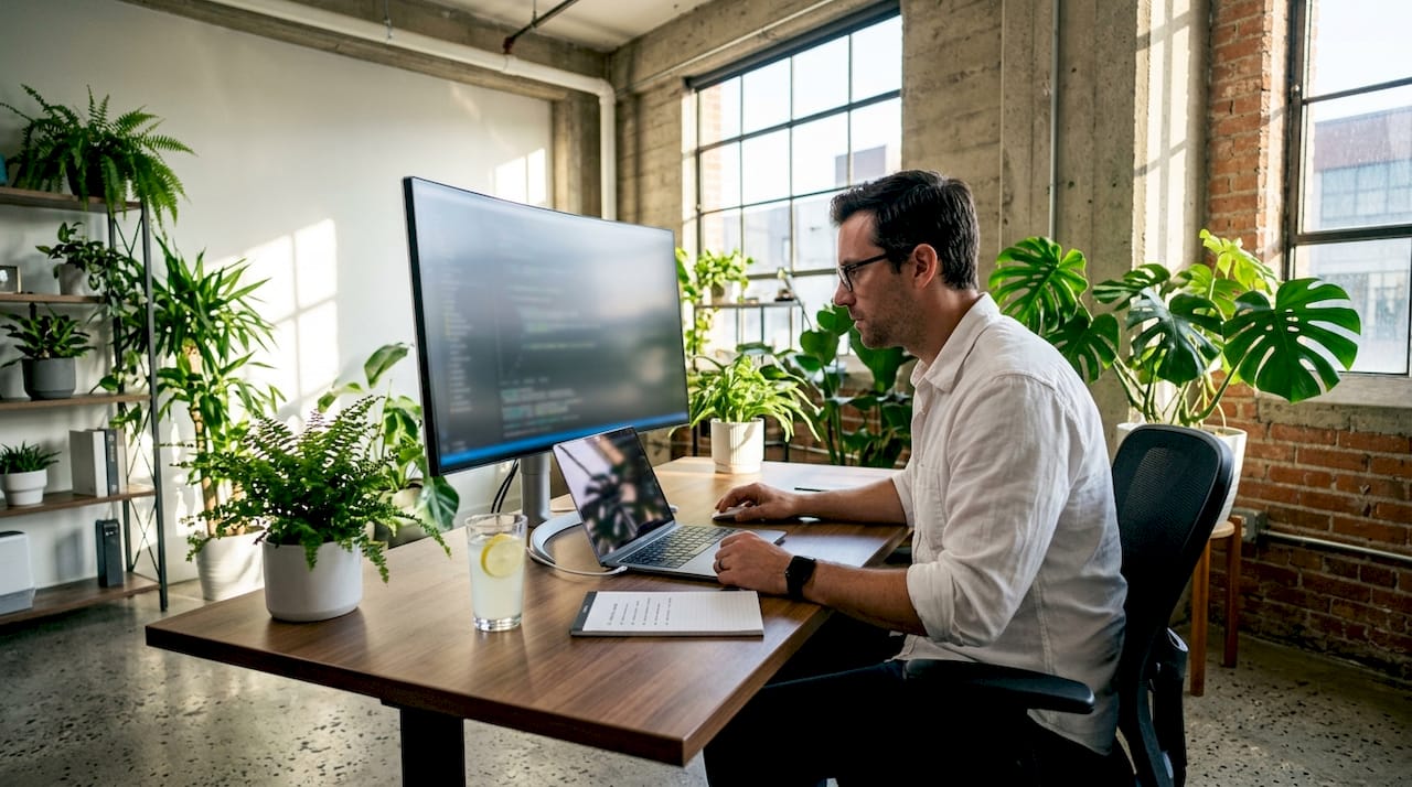 Web developer analyzing website metrics